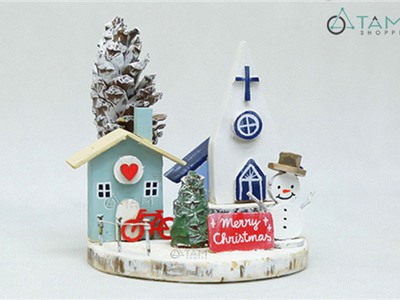 Bộ tiểu cảnh Noel handmade đế tròn Nhà thờ X-TCANH-03